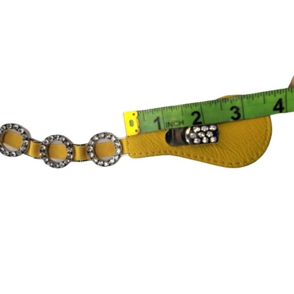WOMENS Yellow Stretch Belt Bling Crystals Buckle Elasticized Band Belt - Picture 8 of 11